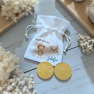Mail from the Tooth Fairy, personalized letter, coin, token, boy, girl, wobbly tooth, gold token, certificate, gap in teeth, coin, milk teeth, gift Beutel + Münze