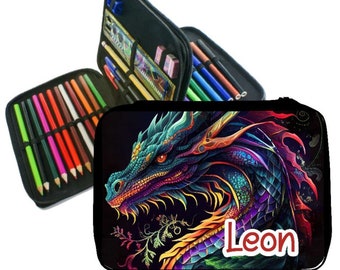 Pencil case with name dragon boy personalized gift school enrollment birthday