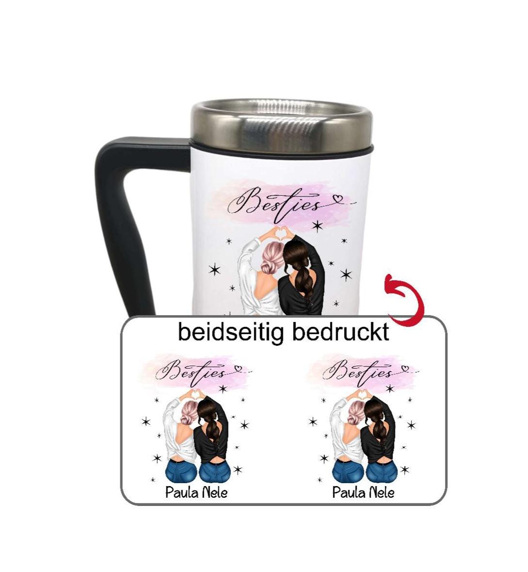 Tioncy Bestie Make-up-Tasche & Glasbecher Set – 473 Ml Mit Deckel & Strohhalm | Perfektes BFF Geschenk Für Frauen
