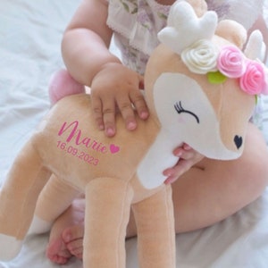 Deer with name personalized cuddly toy girl stuffed toy baby gift birth plush toy