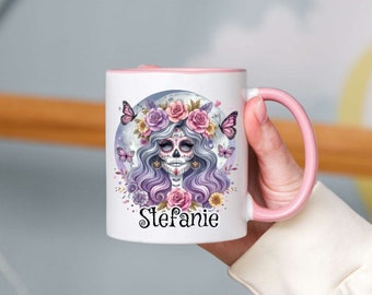 Tasse personalisiert mit Name Schädel Kaffeebecher Kaffee Geschenk Kollegin Freundin Schwester Namenstasse