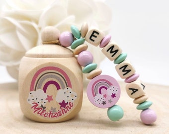 Zahndose Milchzahndose mit Namen Mädchen Regenbogen Geschenk Einschulung Geburtstag Zähnchen Zahnbox Zahnfee