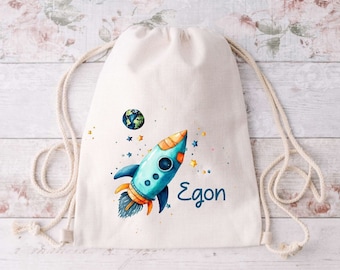 Gym bag children with name rocket boy change of clothes gift school enrollment drawstring bag gym bag birthday school daycare