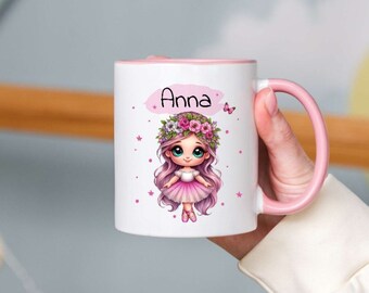 Tasse mit Name Ballerina Mädchen Kinder personalisiert Keramik Emaille Geschenkidee Geburtstag Einschulung Becher