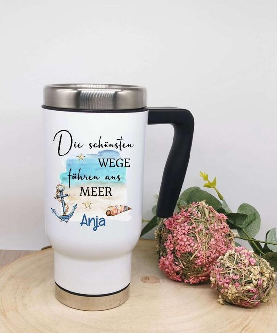 Thermobecher Kaffee to go Becher personalisiert mit Name Maritim Meer Kaffeebecher Becher Edelstahl Kunststoff sarkastisch witzig