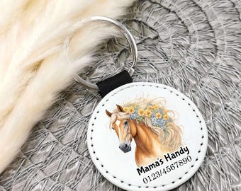 Llavero con número de emergencia para niñas, caballo con número de teléfono, adorno para mochila escolar, regalo para jardín de infancia, primer día de clases, niño