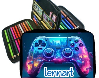 Federmäppchen mit Name Controller Gamer Junge personalisiert Geschenk Einschulung Geburtstag