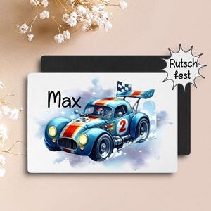Personalized race car placemat with name, boy's non-slip placemat, children's gift idea, first day of school, birthday