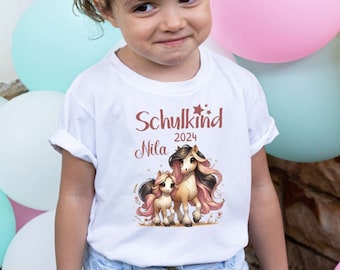 Kinder T-shirt Schoolkind Paard Meisje met Naam Schoolinschrijving Shirt Gepersonaliseerd Cadeau Idee School Start Zegt Schoolinschrijving