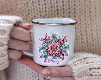 Tasse personalisiert mit Name Mandala Kaffeebecher Kaffee Geschenk Kollegin Freundin Schwester Namenstasse