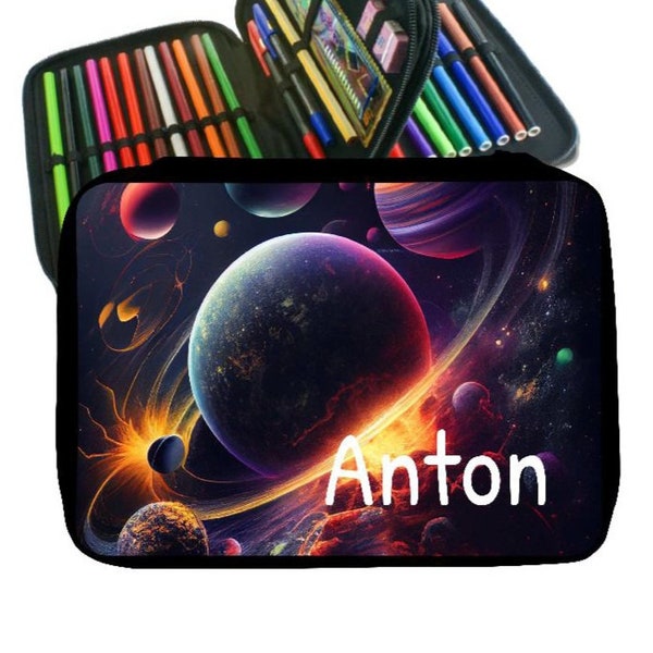 Pencil case with name rocket planet space boy personalized gift school birthday