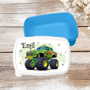 Personalisierte Brotdose Lunchbox mit Namen Monster Truck Junge Vesperbox Kindergarten Kita Einschulung