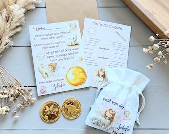 Post von der Zahnfee Brief personalisiert Münze Taler Jungen Mädchen Wackelzahn Goldtaler Urkunde Zertifikat Zahnlücke Münze Milchzähne Gesc