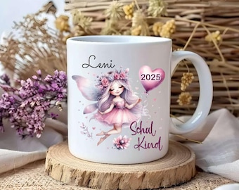 Personalized schoolchild mug with name, fairy girl ceramic gift, first day of school, first grader