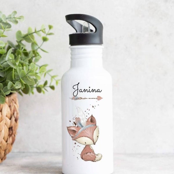 Personalisierte Trinkflasche mit Name Kindertrinkflasche Fuchs Junge Geschenkidee Einschulung Geburtstag Camping Edelstahl