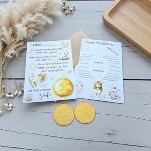 Mail from the Tooth Fairy, personalized letter, coin, token, boy, girl, wobbly tooth, gold token, certificate, gap in teeth, coin, milk teeth, gift Karte + Münze