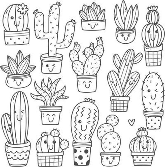 Cute Cactus Colouring Pages | Etsy