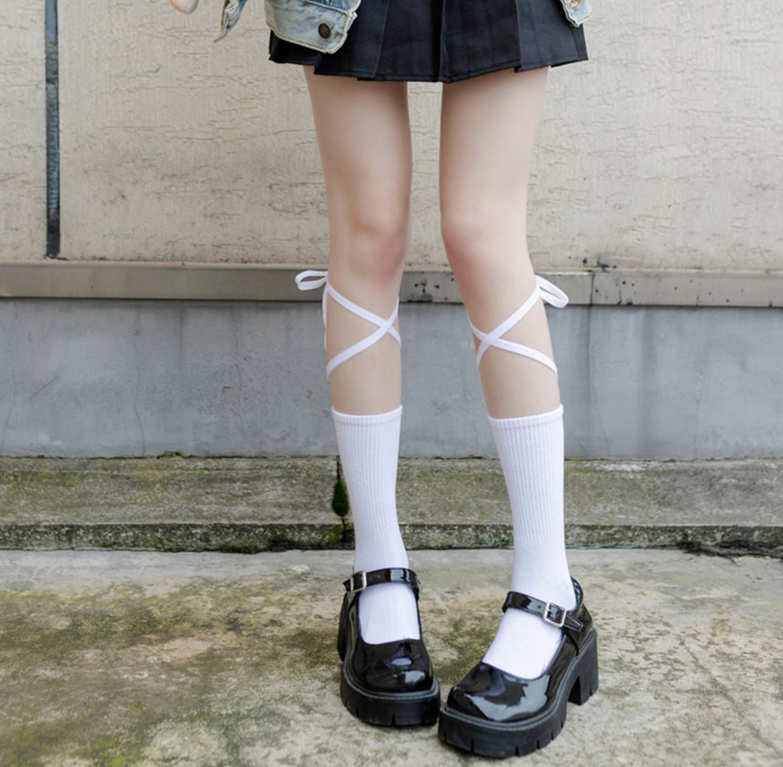 Japan Gothic Lolita Kawaii Knee High Lace up Socks Punk Goth - Etsy