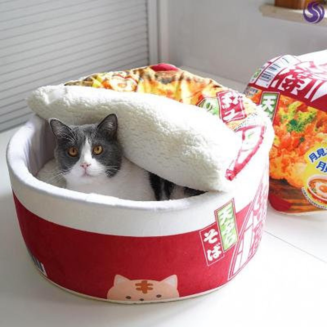 2 size Cute Novelty Jumbo Japanese Plush Ramen Cup Pet Cat Bed Etsy