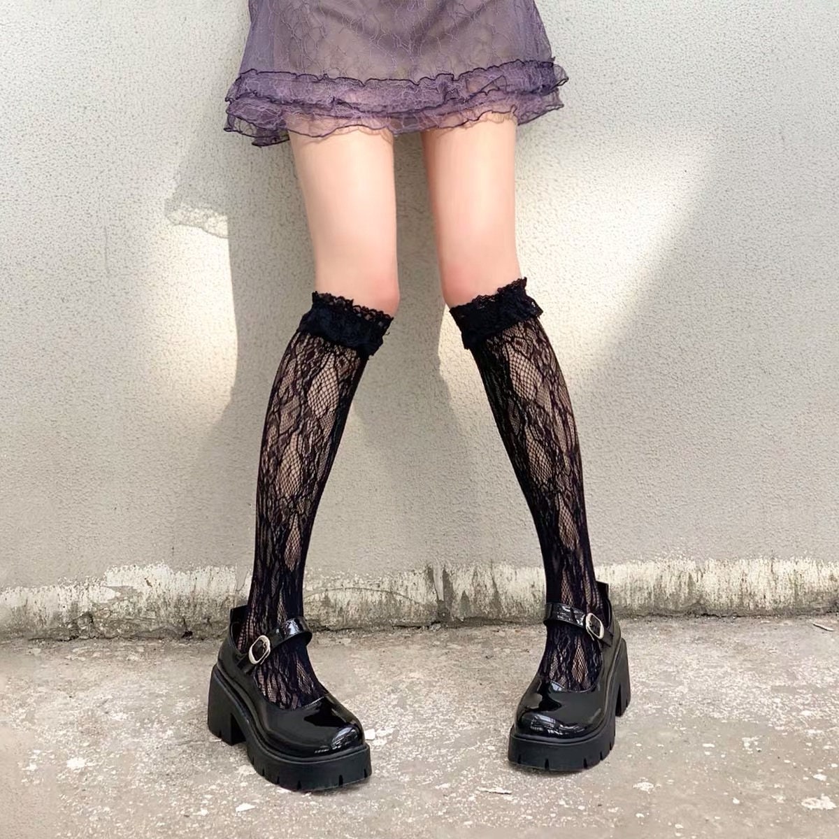 Kawaii Japan Lolita Sexy Knee High Floral Lace Frilly Socks / | Etsy