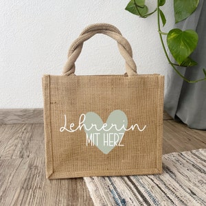 Jute bag TEACHER WITH HEART | Personalized | School | Farewell gift | School leaving certificate | Milove