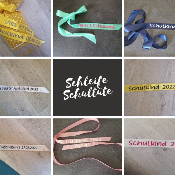 Bedruckte Schleife für Schultüte "Schulkind 2024" oder Wunschtext