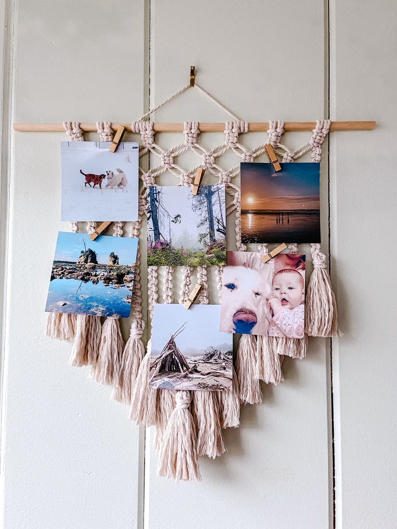 Wall Photo Display, Photo Hanger, Photo Memory Display, Photocard Holder, Boho Bedroom, Dorm Decor, Bedroom Wall Decor, Polaroid Holder image 1