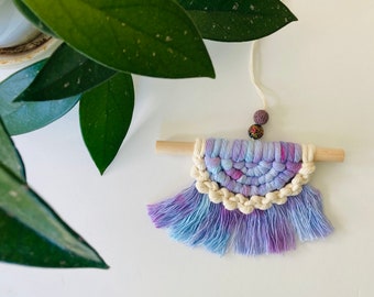 Half Moon Rearview Mirror Car Charm, Macrame Car Charm, Rainbow Macrame Essential Oil Car Diffuser, Multi-color Rearview Mirror Charm