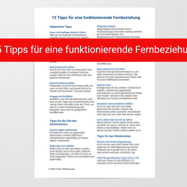 15 Tipps für eine funktionierende Fernbeziehung (PDF), Sofortdownload