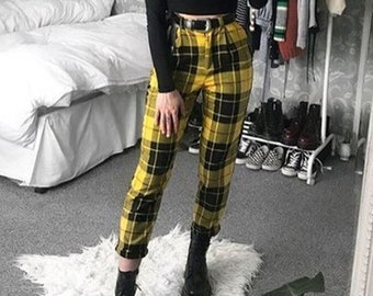 plus size yellow plaid pants