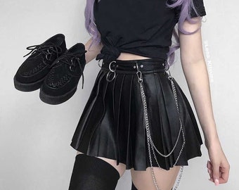 Mini Skirt Gothic Skirt Y2K Faux Leather Skirt Gothic Womens Clothing Gifts Streetwear Gift for Her Christmas High Waist Skirts