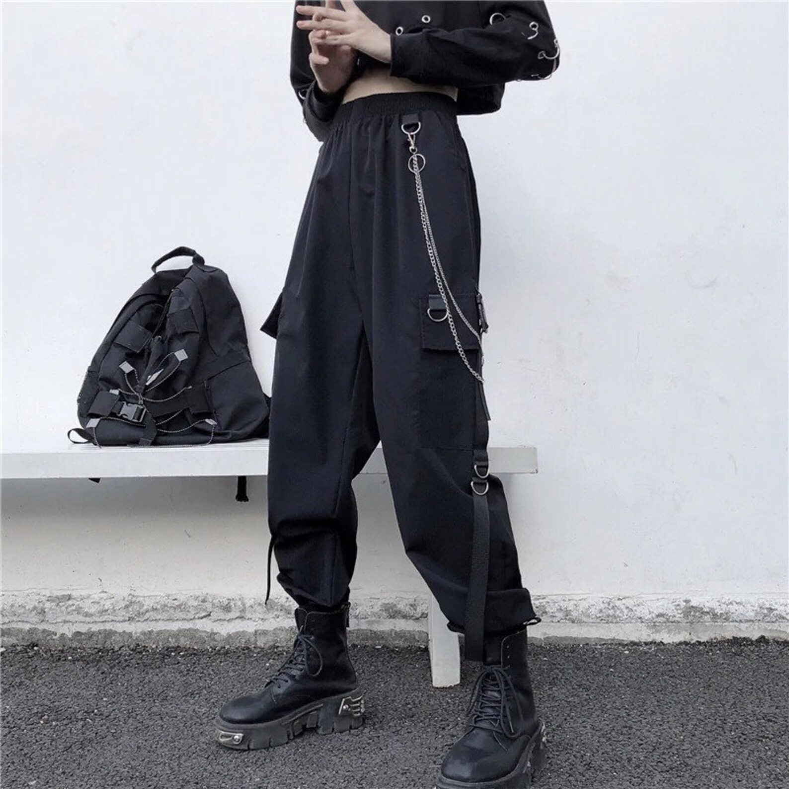 Womens High Waist Nu Goth Alt Cargo Pants Gothic Style | Etsy
