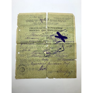 Certidão de nascimento soviética Ucrânia Kharkiv 1936 URSS