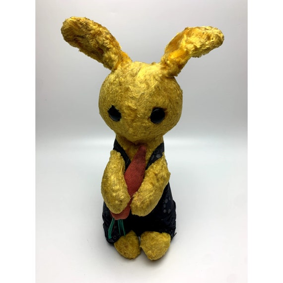 Soviet Vintage Plush Rabbit & Carrot Wind-up Clockwork Toy