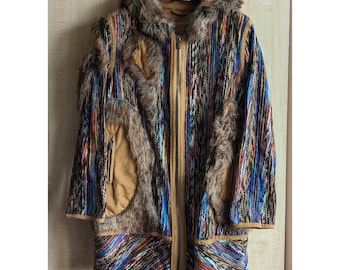 Custo Barcelona Women's Knit Jacket Faux Fur Size 40
