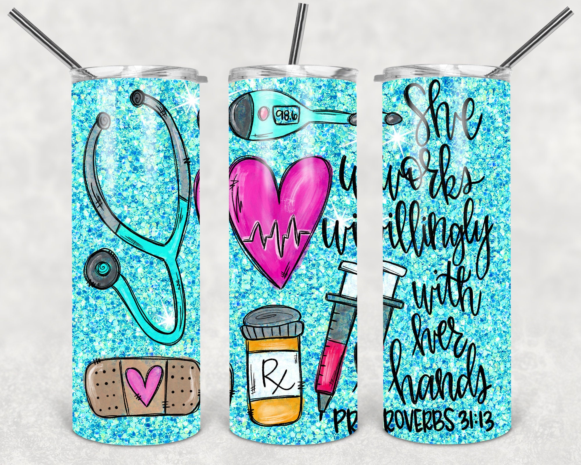 Teal Nurse Proverb Sublimation Tumbler Transfer 20oz Skinny Etsy