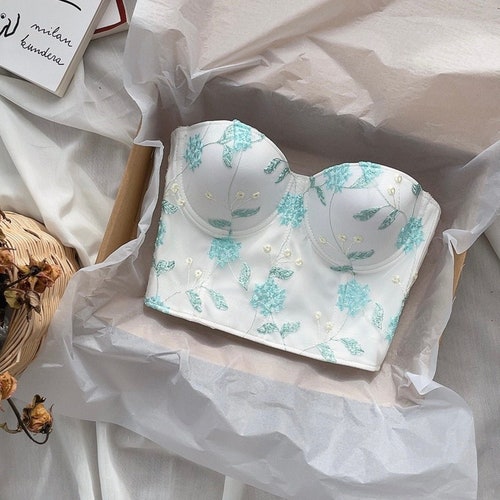 Half Bustier Corset Crop Top Longline Push up White Bra With Etsy