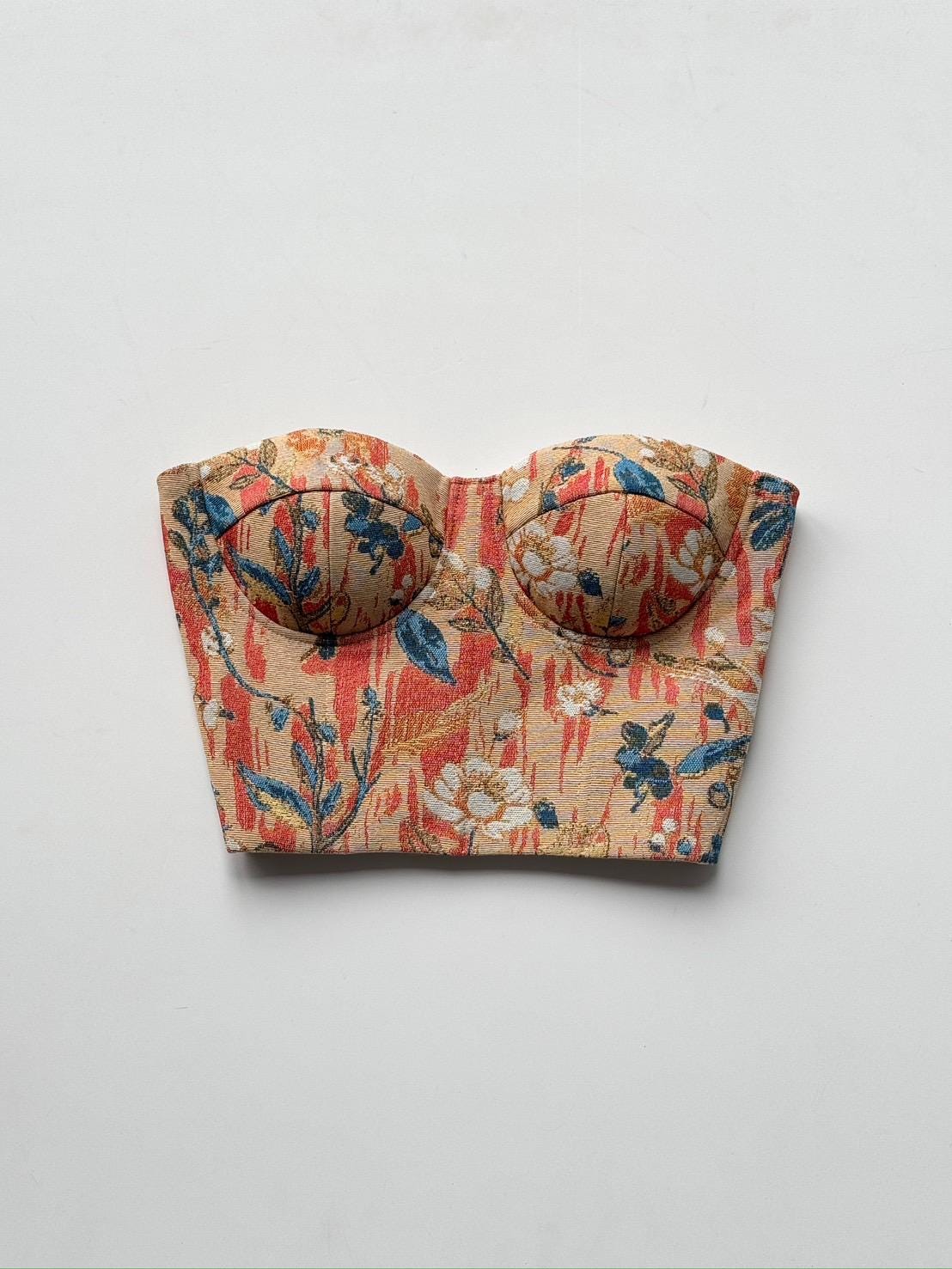 Top Bustier Rouge Floral Marithé Et François Girbaud - Taille 38 En Coton