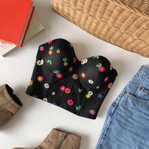 Half Bustier Corset Crop Top Longline Push up White Bra With Etsy