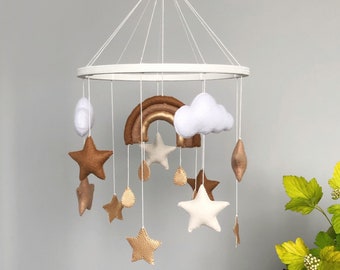 Boho mobile Neutral baby mobile Rainbow mobile musical bebe for boho nursery decor Felt mobile hanging Crib mobile gender neutral