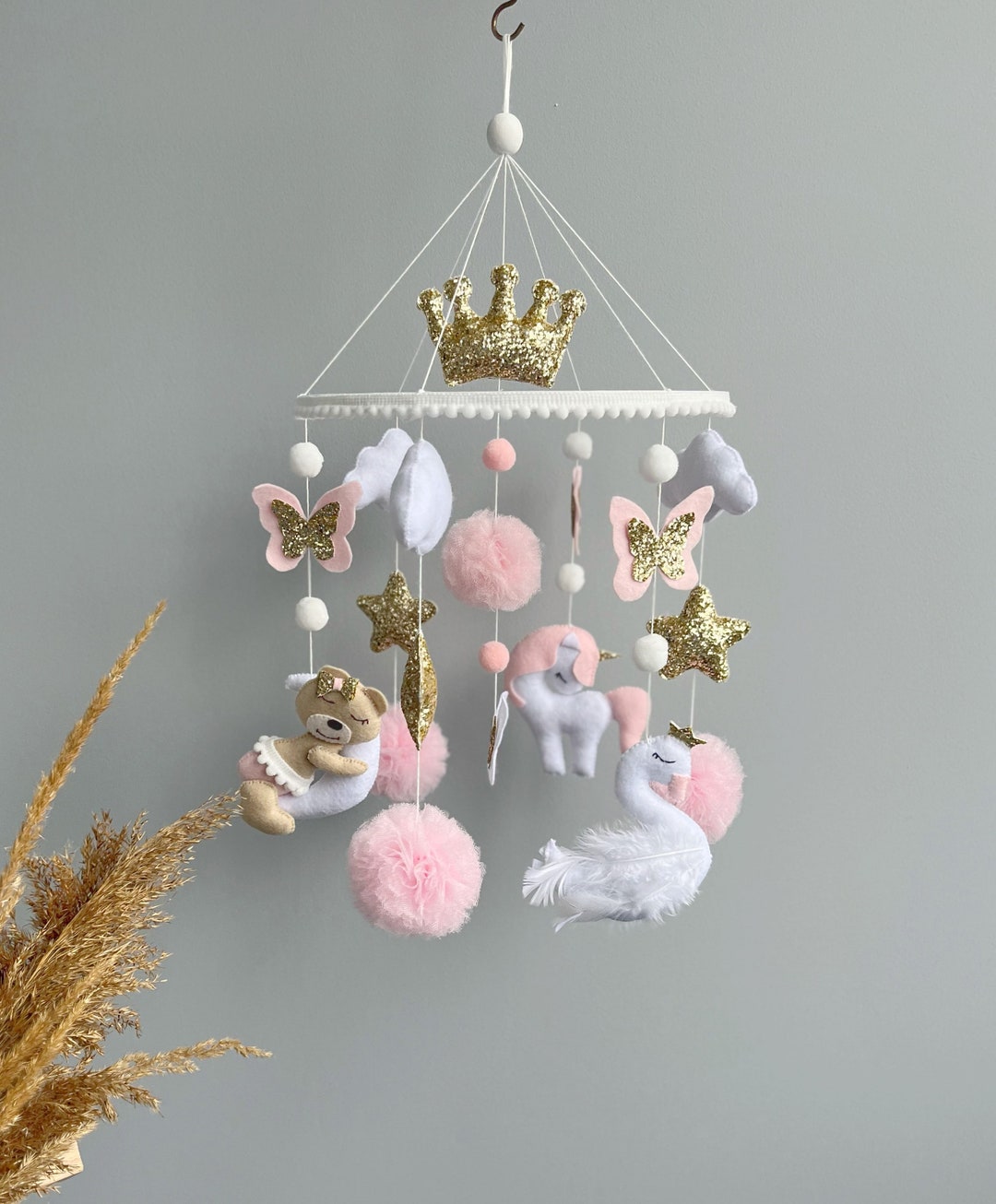 Hanging Baby Mobile for Girl, This Pink Baby Crib Mobile is for a