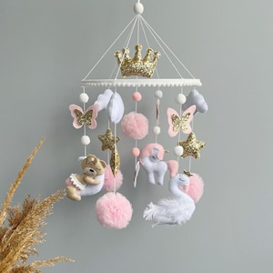 Hanging baby mobile for girl, This pink baby crib mobile is for a nursery room, Unicorn mobile/