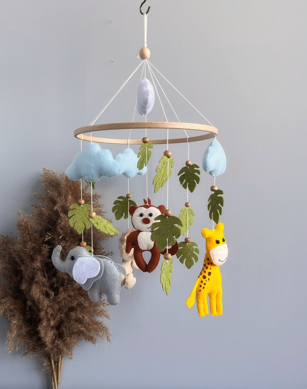 Safari Baby Mobile, Baby Cot Mobile, Safari Giraffe, Elephant, Zebra