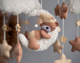 Teddy Bear Moon Mobile.mobile baby, baby mobile cloud, minimalist baby mobile.Moon and Cloud Teddy Bear Crib Mobile - Baby Nursery Decor