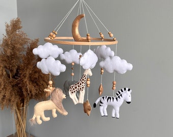 Safari Mobile ,Crib Mobile , Cot Mobile,Safari Nursery , Africa safari animals giraffe and elefante,Jungle Nursery