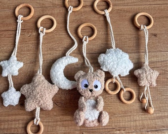 Brinquedos de ginástica para bebês Boucle, brinquedos Montessori, brinquedos de ginástica para bebês, brinquedos de ginástica pendurados, criaturas de brinquedo de ginástica, brinquedos de ginástica de atividade, presente para bebê, ursinho de pelúcia, móbile Boucle