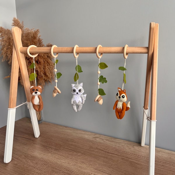 Woodland baby play gym toys, Forest animals activity gym toy, Woodland nursery accessory, Nautical Felt Montessori toys, Newborn gifts idea