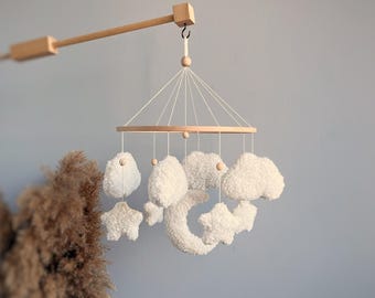 Cloud Baby Mobile - Baby Girl and Boy Mobile - Rain Cloud Baby Crib Mobile - White Gold Mobile for Nursery - Gender Neutral Nursery Mobile