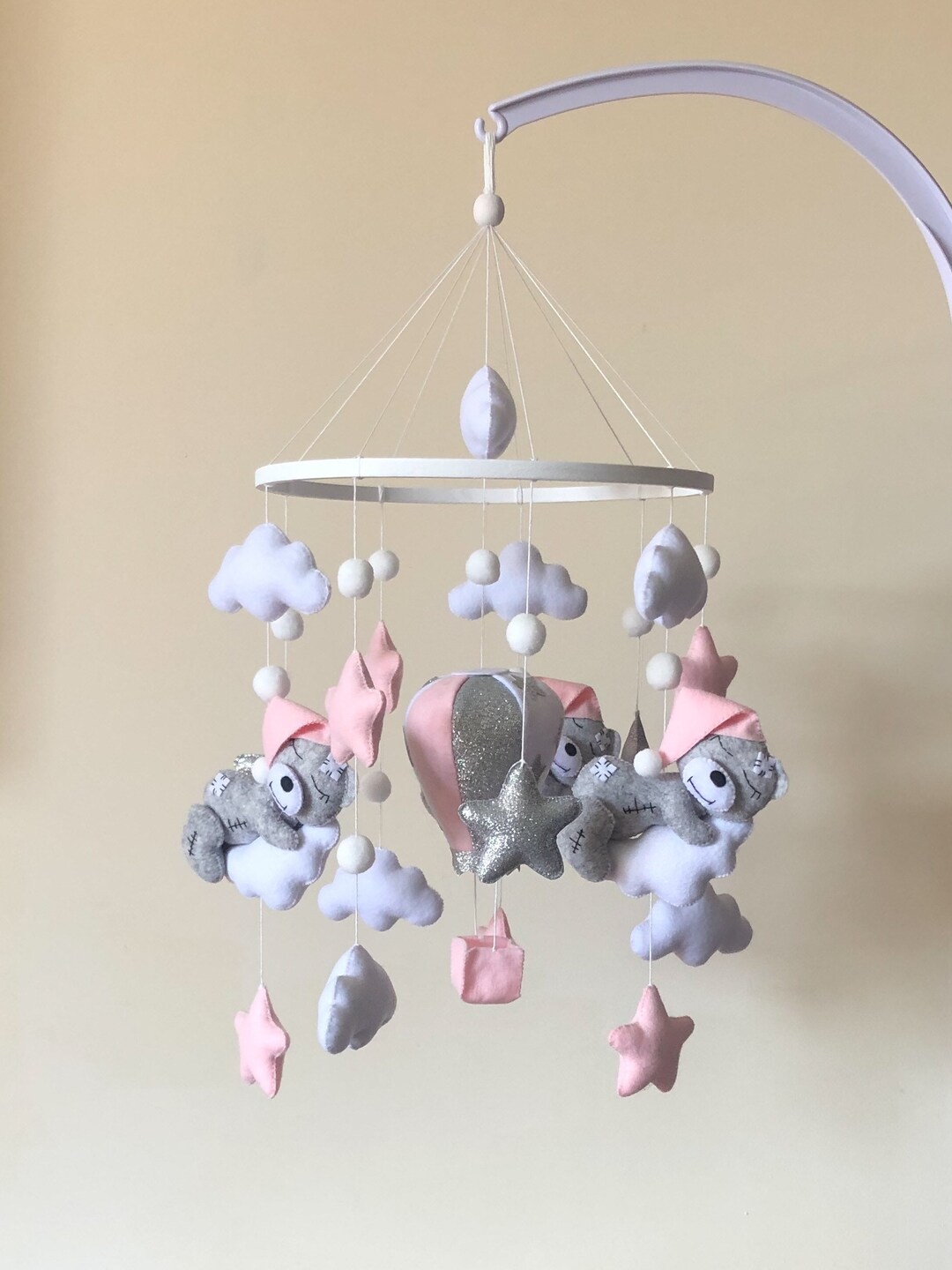 Teddy Bear Mobile Bear Baby Mobile Gray Baby Mobile Baby Mobile F Air