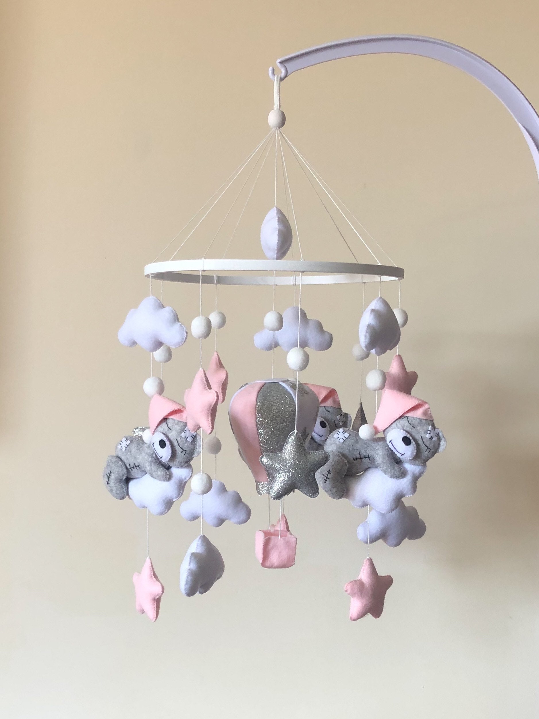 Teddy Bear Mobile Bear Baby Mobile Gray Baby Mobile Baby Etsy UK